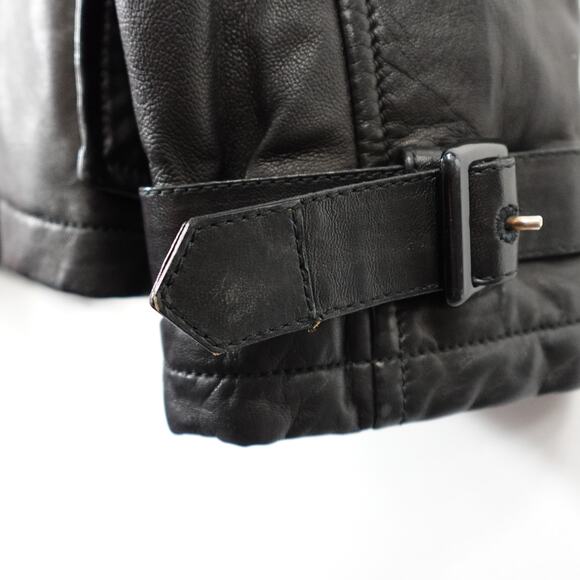 Longhi Black Leather Collared Cargo Utility Moto Biker Jacket Men's 46 Small - Picture 11 of 16